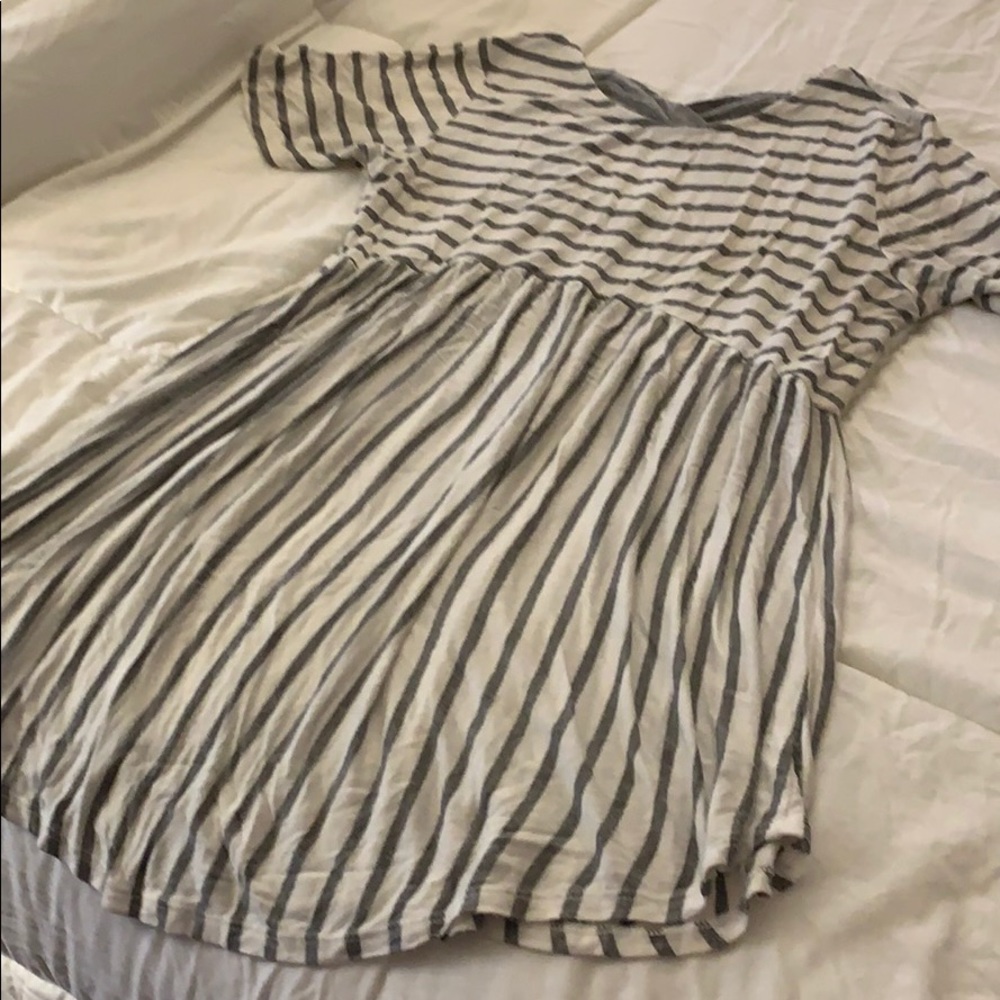 Grey / White Striped Maternity Top